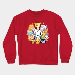 Joyful Assembly of Cartoon Jungle Animals for Kids Crewneck Sweatshirt